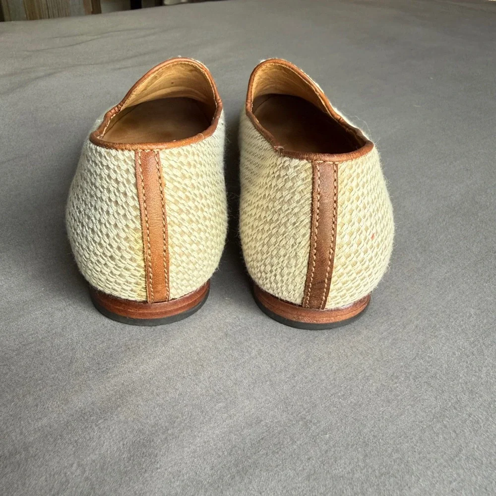 Peter Millar Mens 8M Woven Raffia Leather Loafers Beige Made in Brazil Old Money